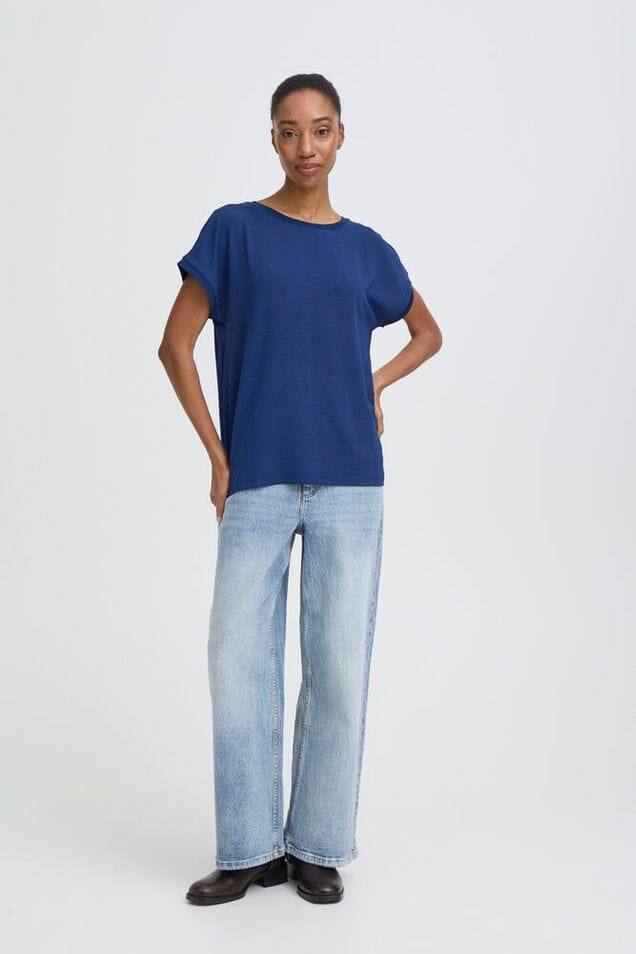 dark blue t shirt women, everyday navy tee, relaxed fit blue t shirt