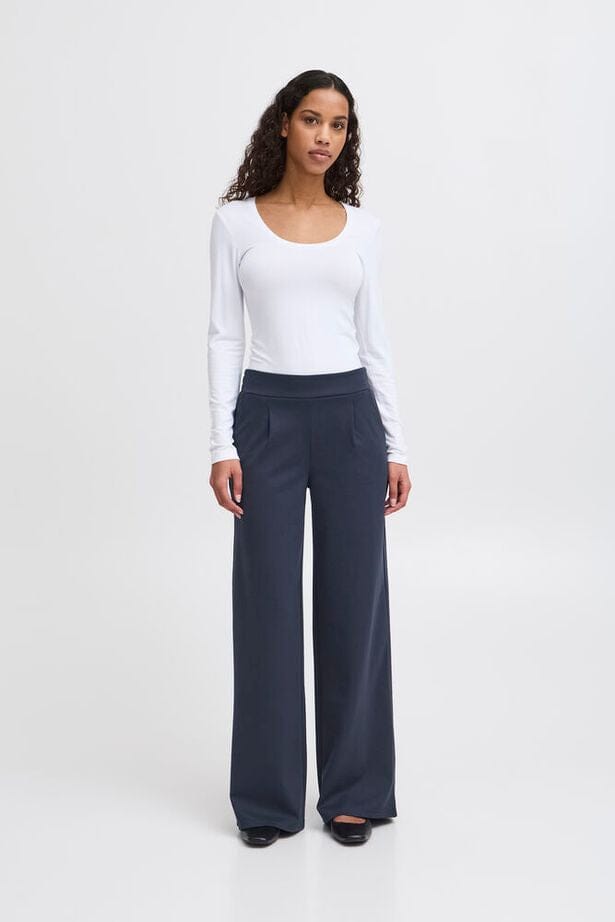 ICHI, KATE PANT, navy straight leg trousers women