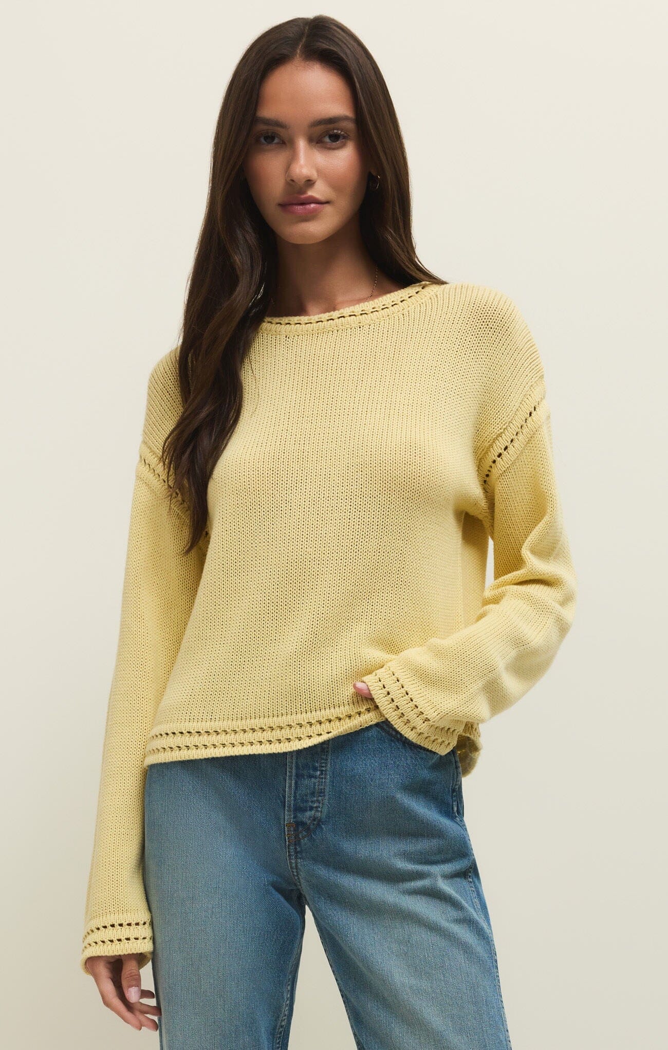 z supply, yellow knit sweater, women crewneck sweater