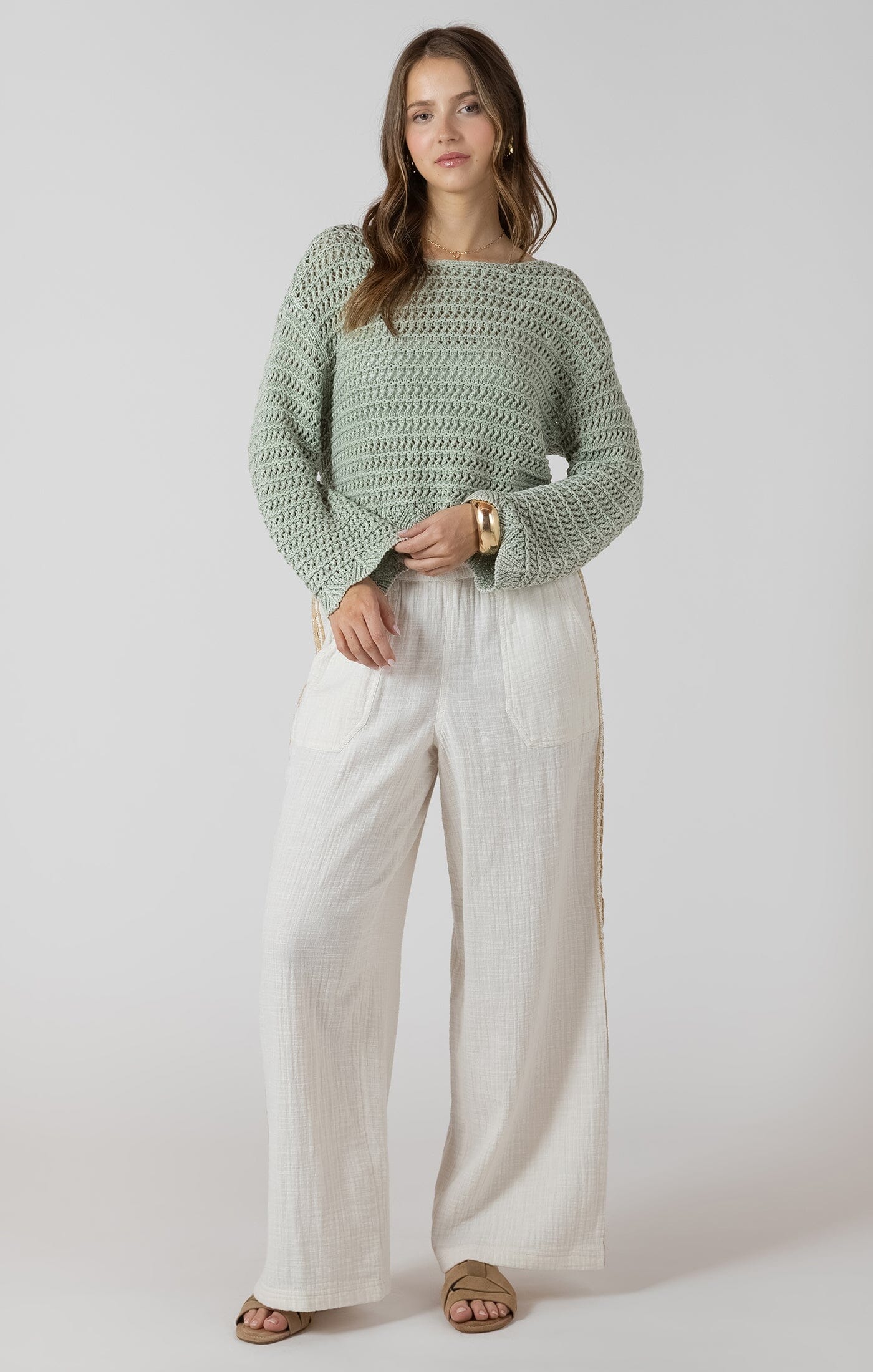 everyday spring sweater women, modern crochet sweater women, loose fit knit sweater sage, feminine scalloped sweater women, versatile sage sweater women