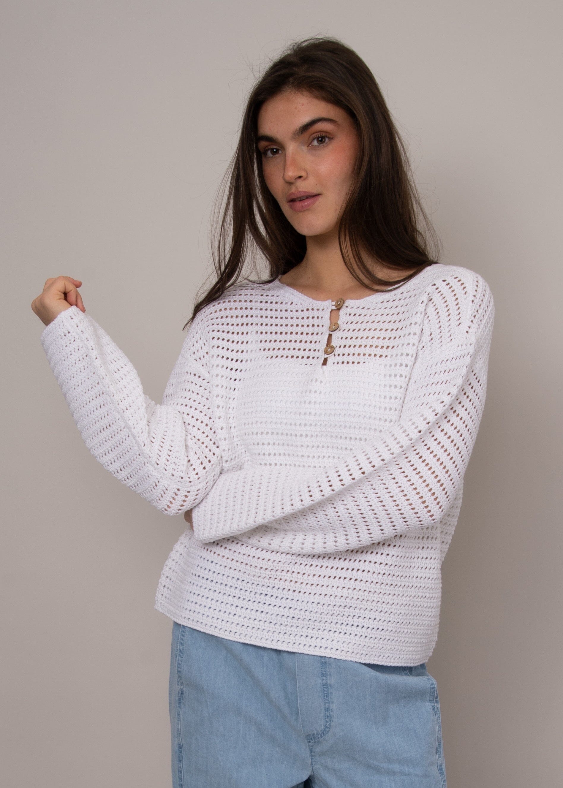 white lightweight sweater women, casual knit sweater white, breathable knit sweater women, open knit sweater white, relaxed fit sweater women