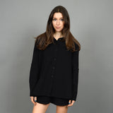 BLACK GAUZE LONG SLEEVE BUTTON DOWN Top RD STYLE 