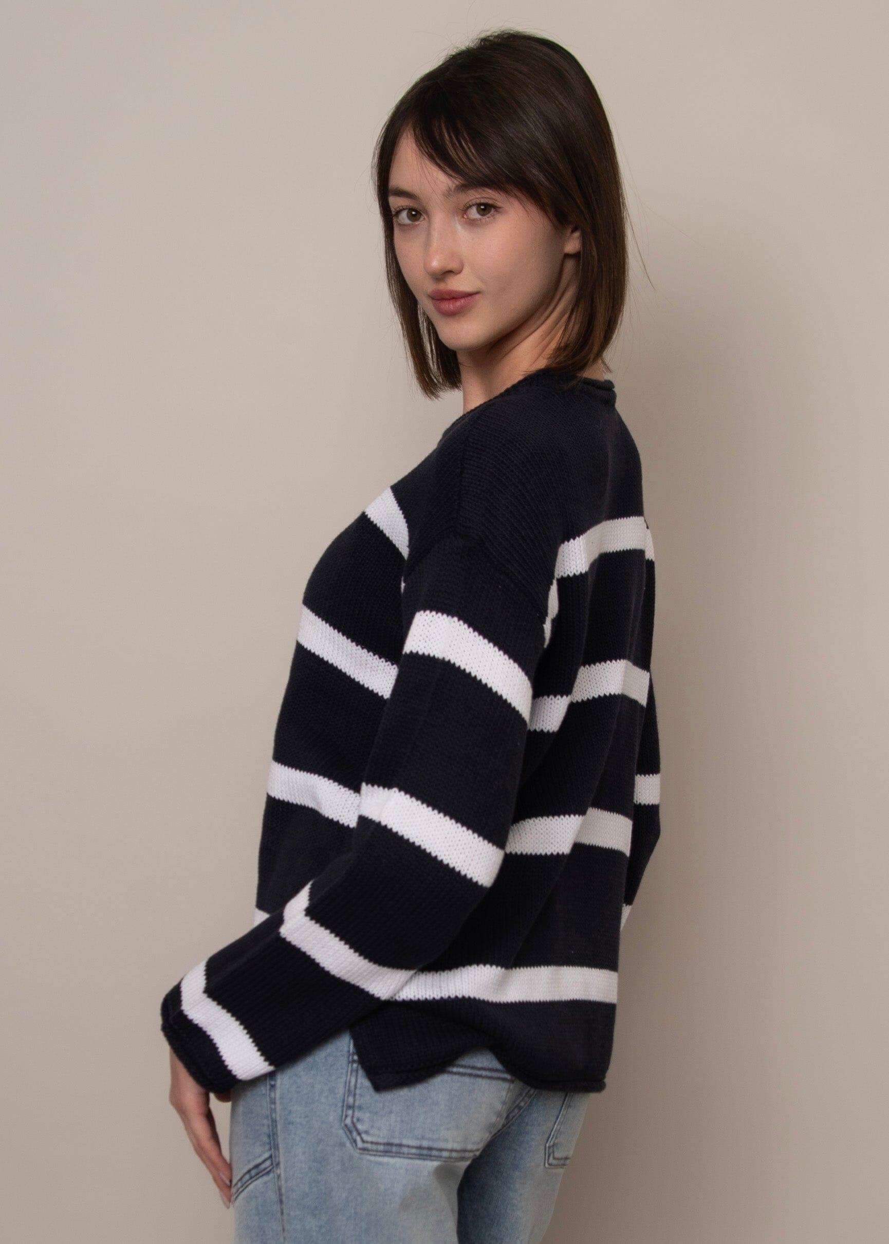 timeless stripe knit, classic stripe sweater, womens striped pullover