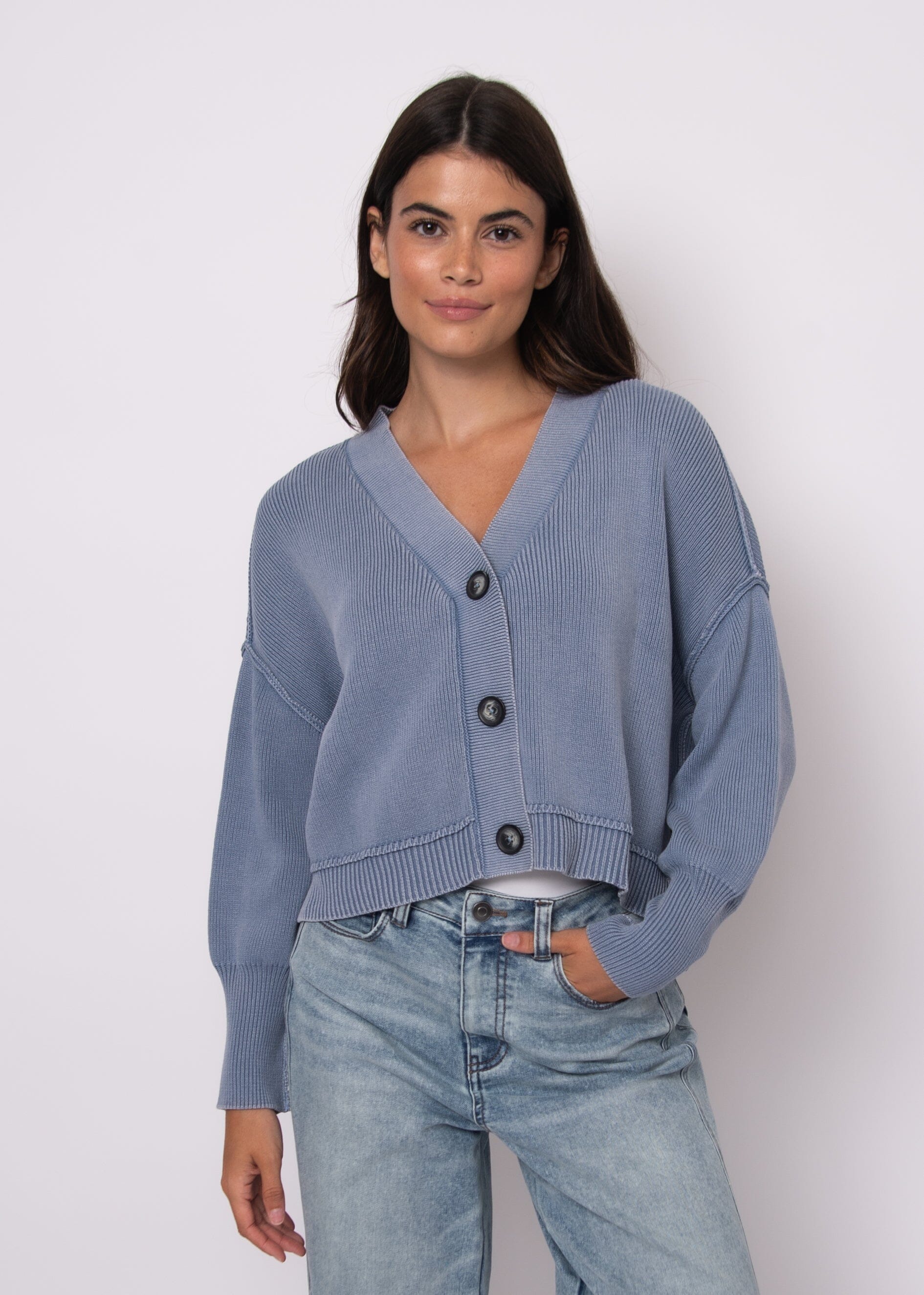 lightweight knit cardigan blue, casual blue cardigan outfit, soft rib knit cardigan blue, everyday layering cardigan women