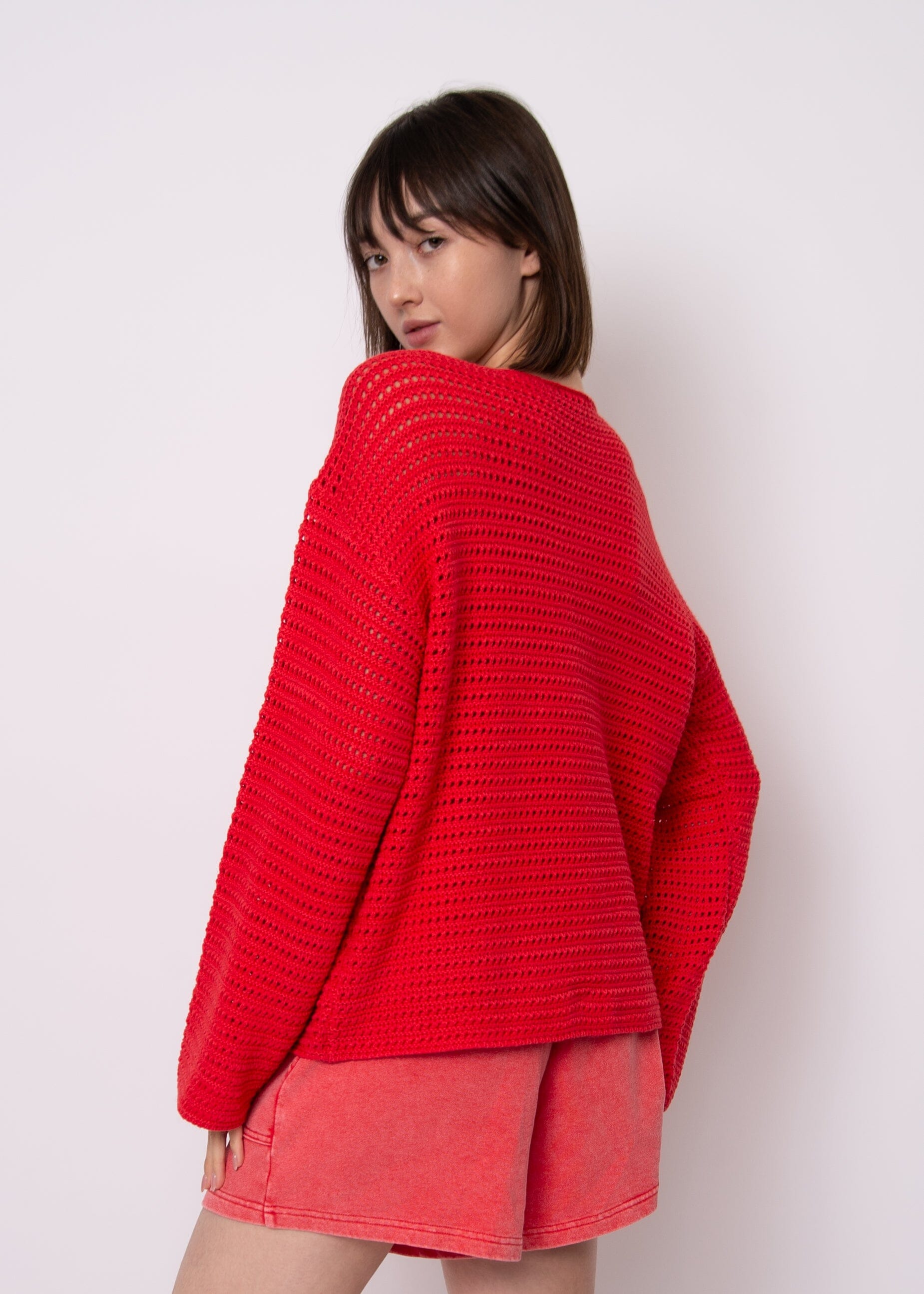 spring summer sweater, bold red sweater outfit, easy wear sweater women, knit top with buttons, versatile knit sweater