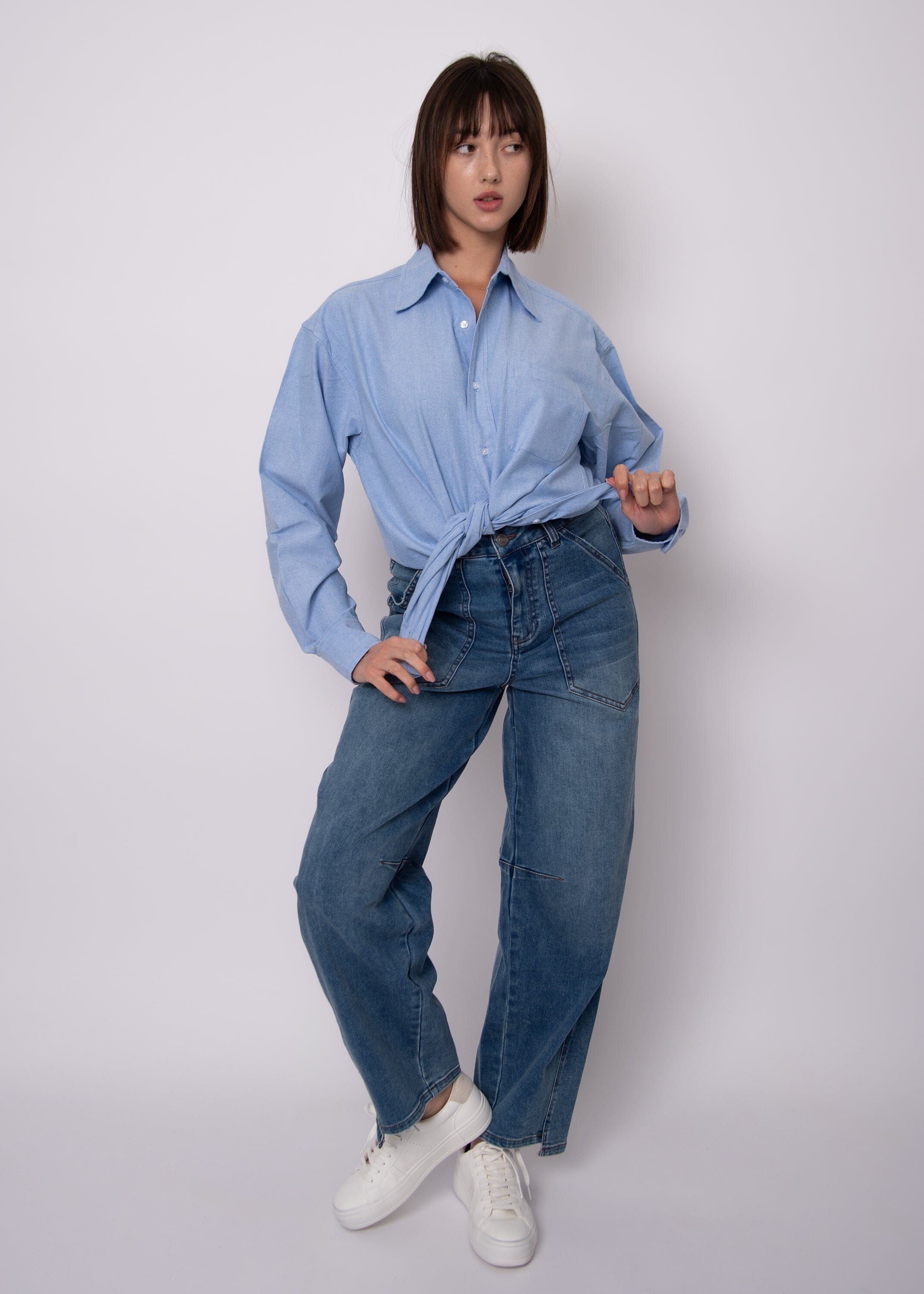 relaxed fit blue shirt women, off duty blue button up, timeless blue shirt women