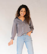 SLATE SILKY BUTTON DOWN Top MIMOSA 