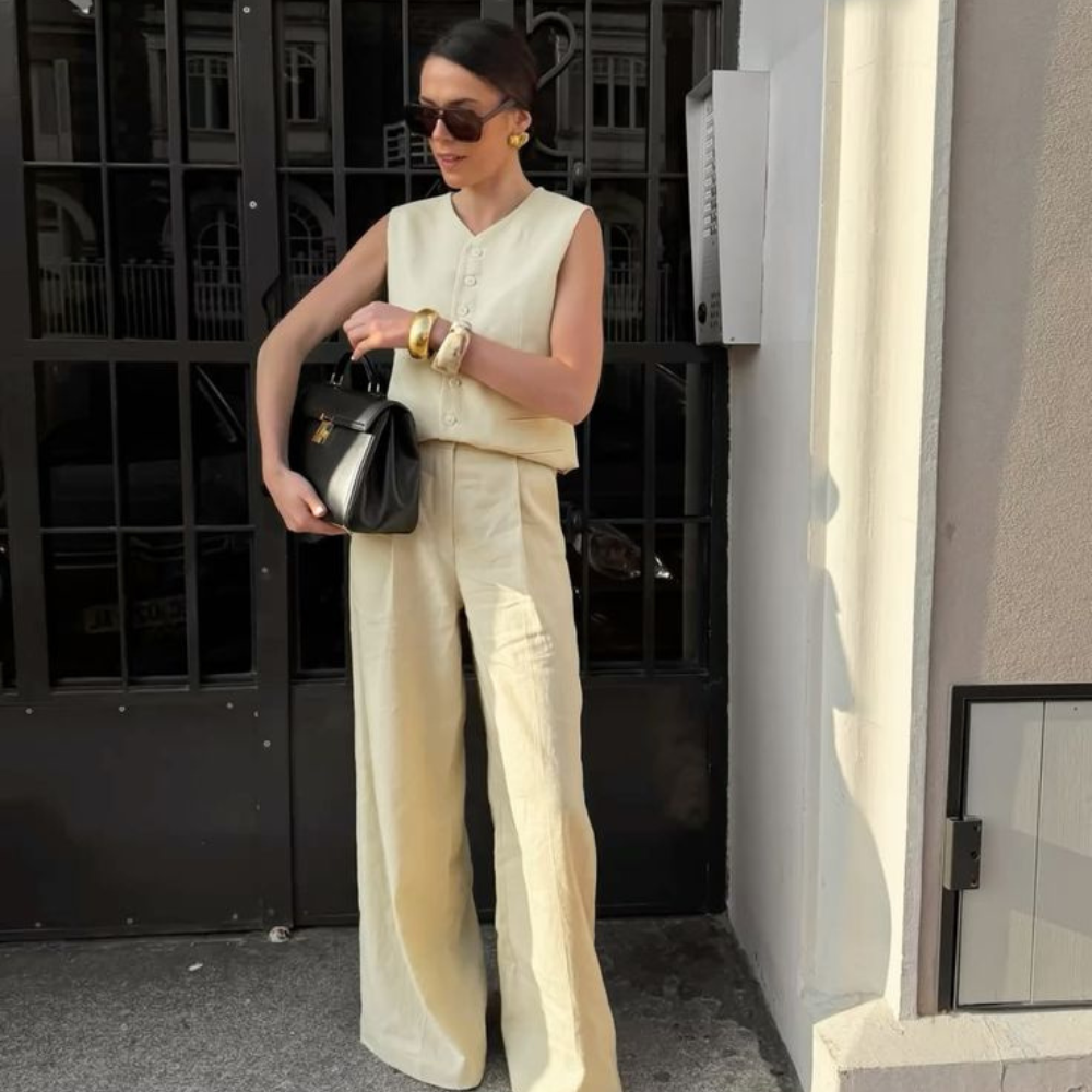 woman wearing all cream outfit-graduation guest outfit