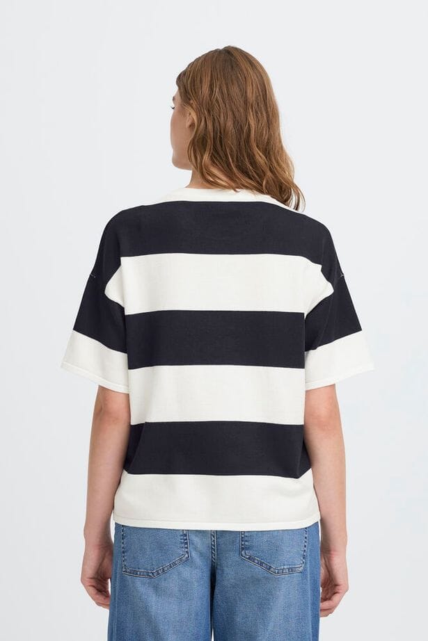 layering knit top women, classic striped shirt navy