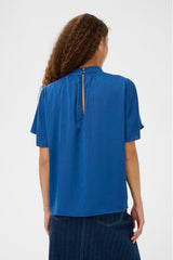work ready blue blouse, timeless blue top, polished casual blouse