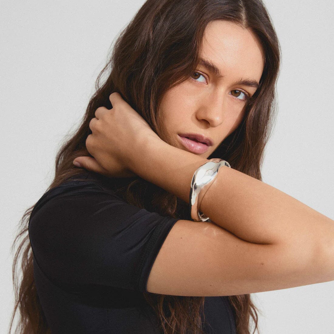 modern silver wrist cuff, silver plated statement bracelet, everyday silver bangle