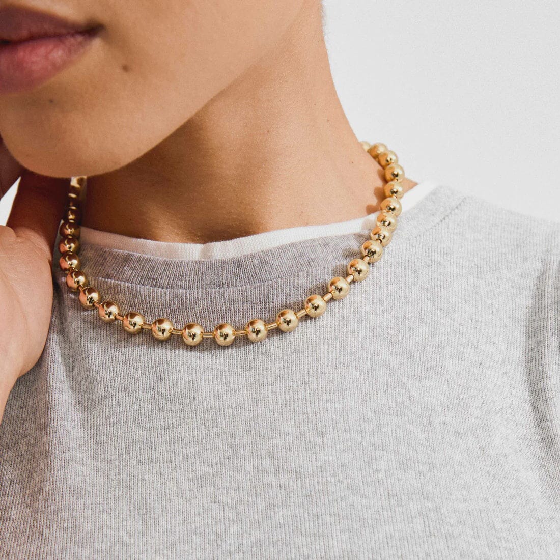 AIR BEADED NECKLACE, PILGRIM, gold beaded necklace, gold plated necklace, everyday gold necklace
