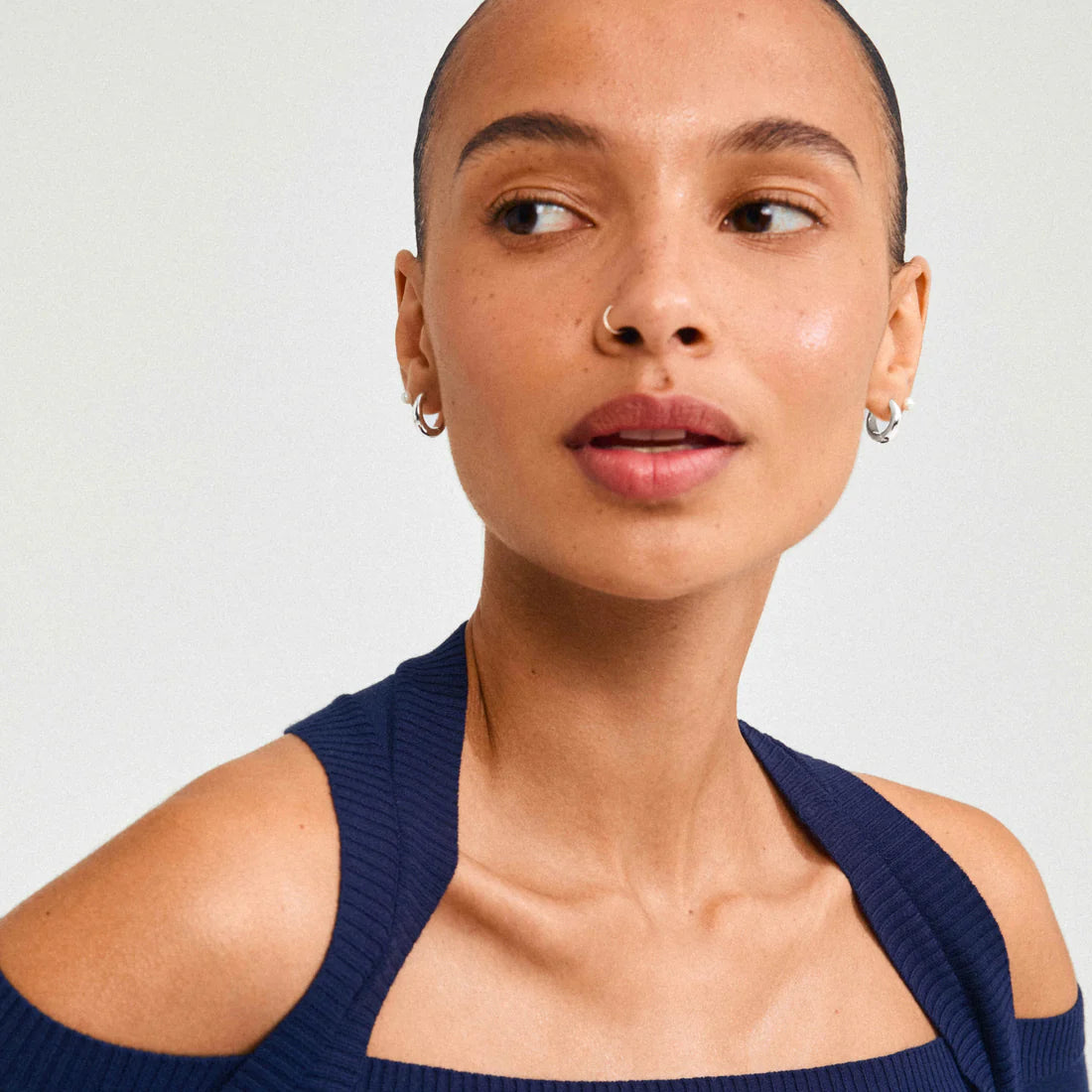 silver hoop earrings set, pearl stud earrings