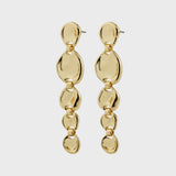 culptural gold jewelry, shiny gold dangle earrings, modern gold accessories
