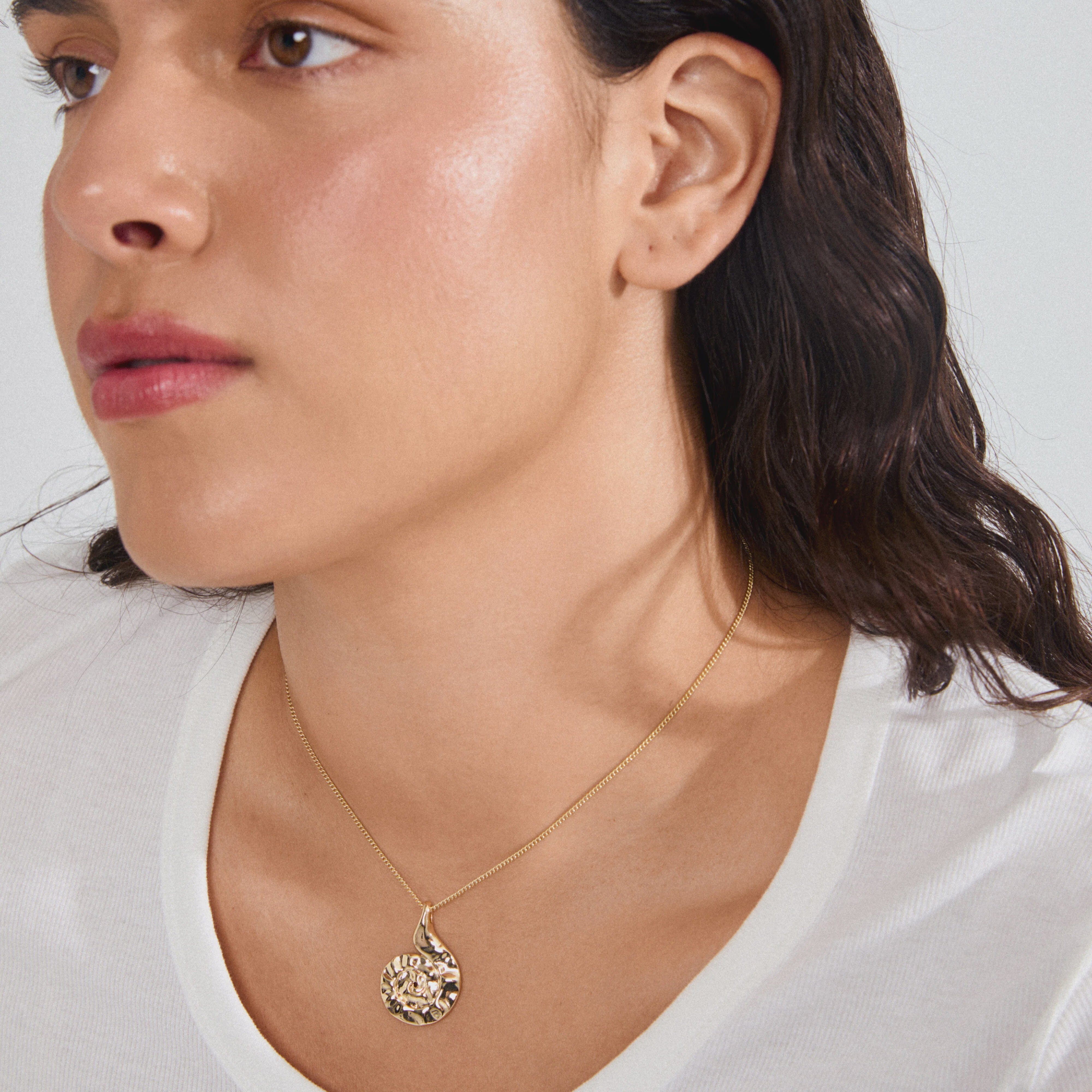 PILGRIM, PILGRIM NECKLACE, gold plated necklace, gold spiral pendant necklace, statement gold necklace for women, trendy gold jewelry, modern gold pendant necklace