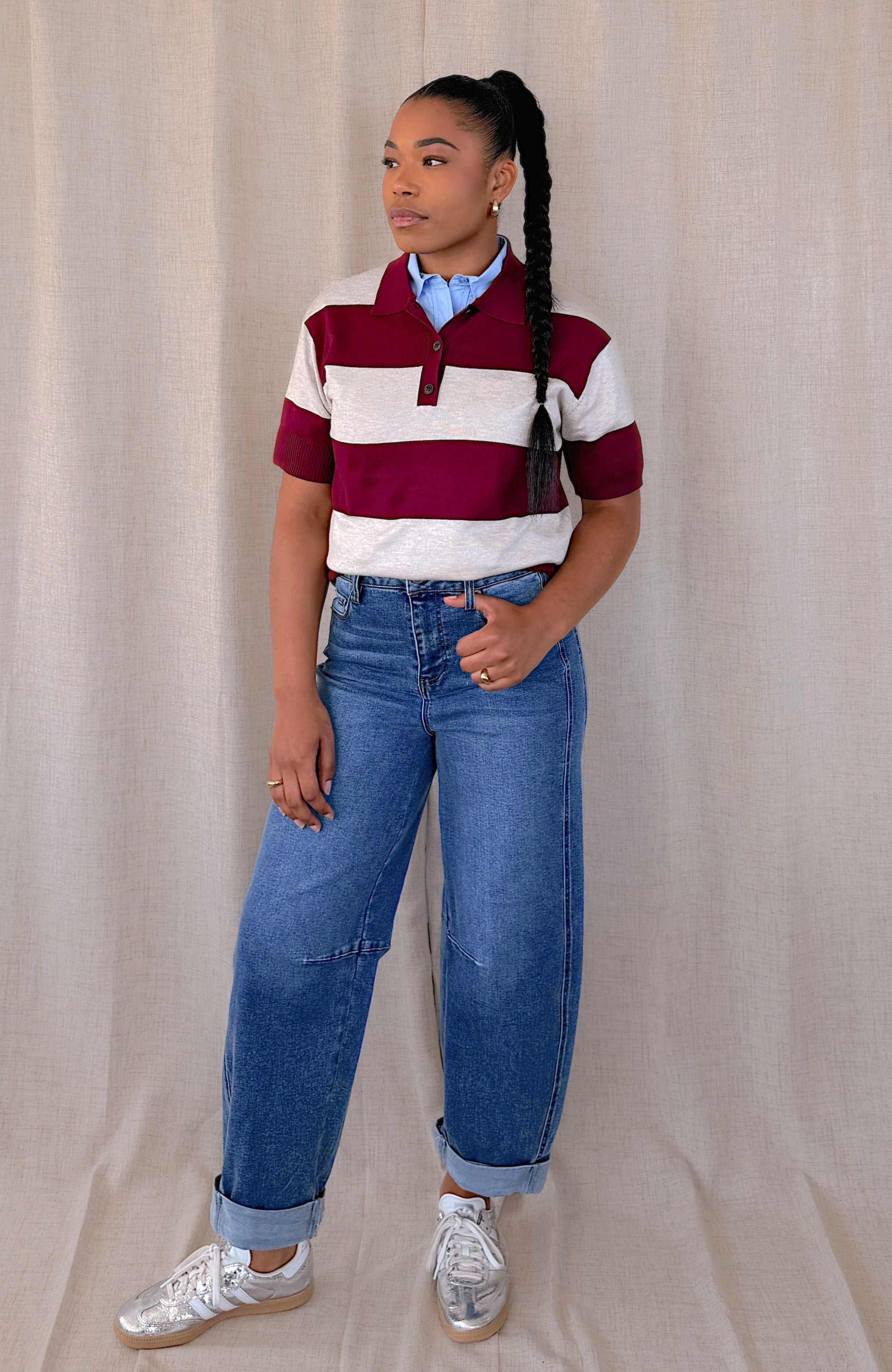 BURGUNDY STRIPE POLO