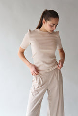 RIBBED PUFF SLEEVE TEE (SAND) Top RD STYLE 