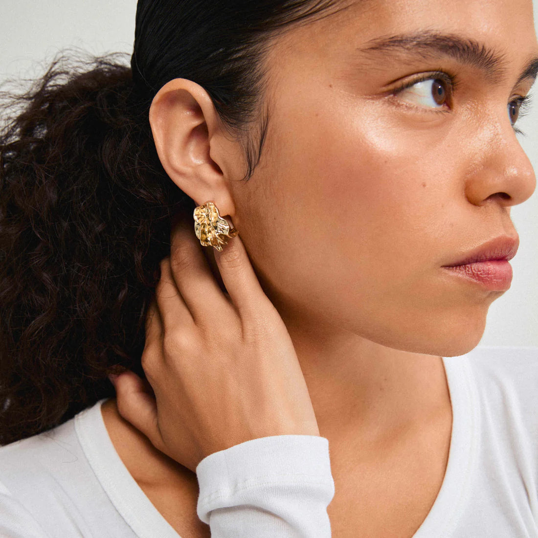 textured gold hoops, modern statement hoops
