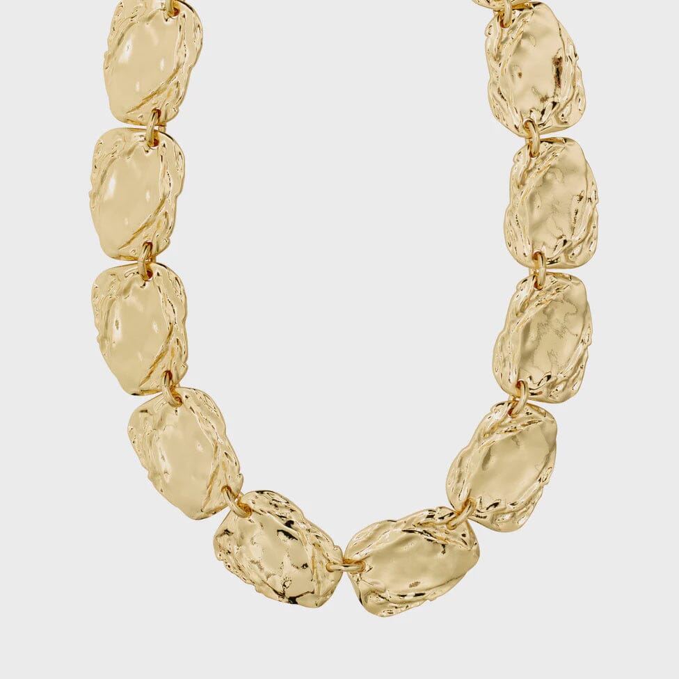 SHIFT GOLD NECKLACE, PILGRIM, gold statement necklace, textured gold chain necklace, hammered gold jewelry 