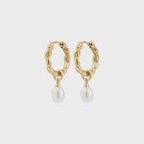 organic gold jewelry, freshwater pearl hoops, gold statement earrings, artistic gold pearl earrings, elegant gold hoops
