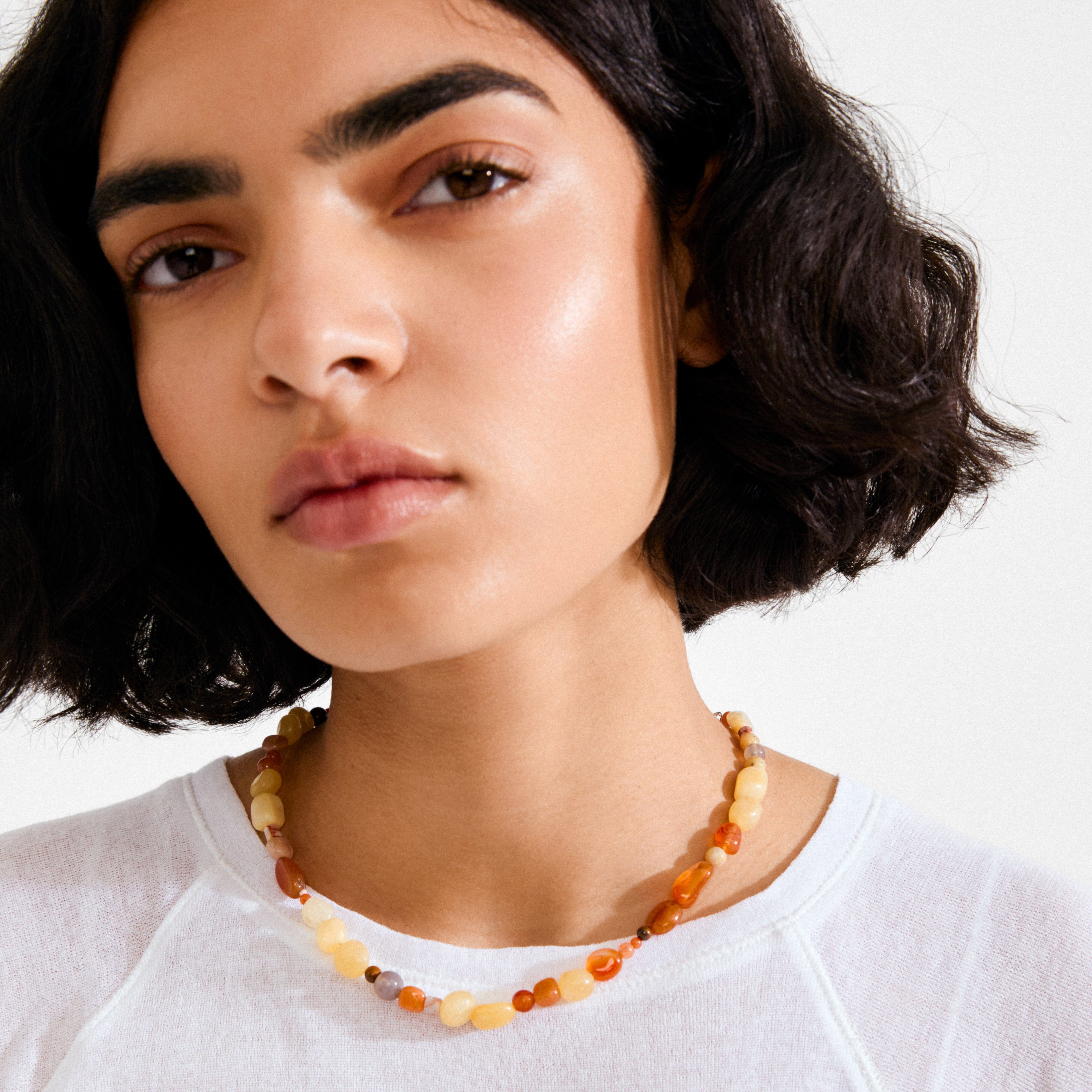 PILGRIM, silver plated beaded necklace, neutral beaded necklace women, mixed bead necklace silver plated