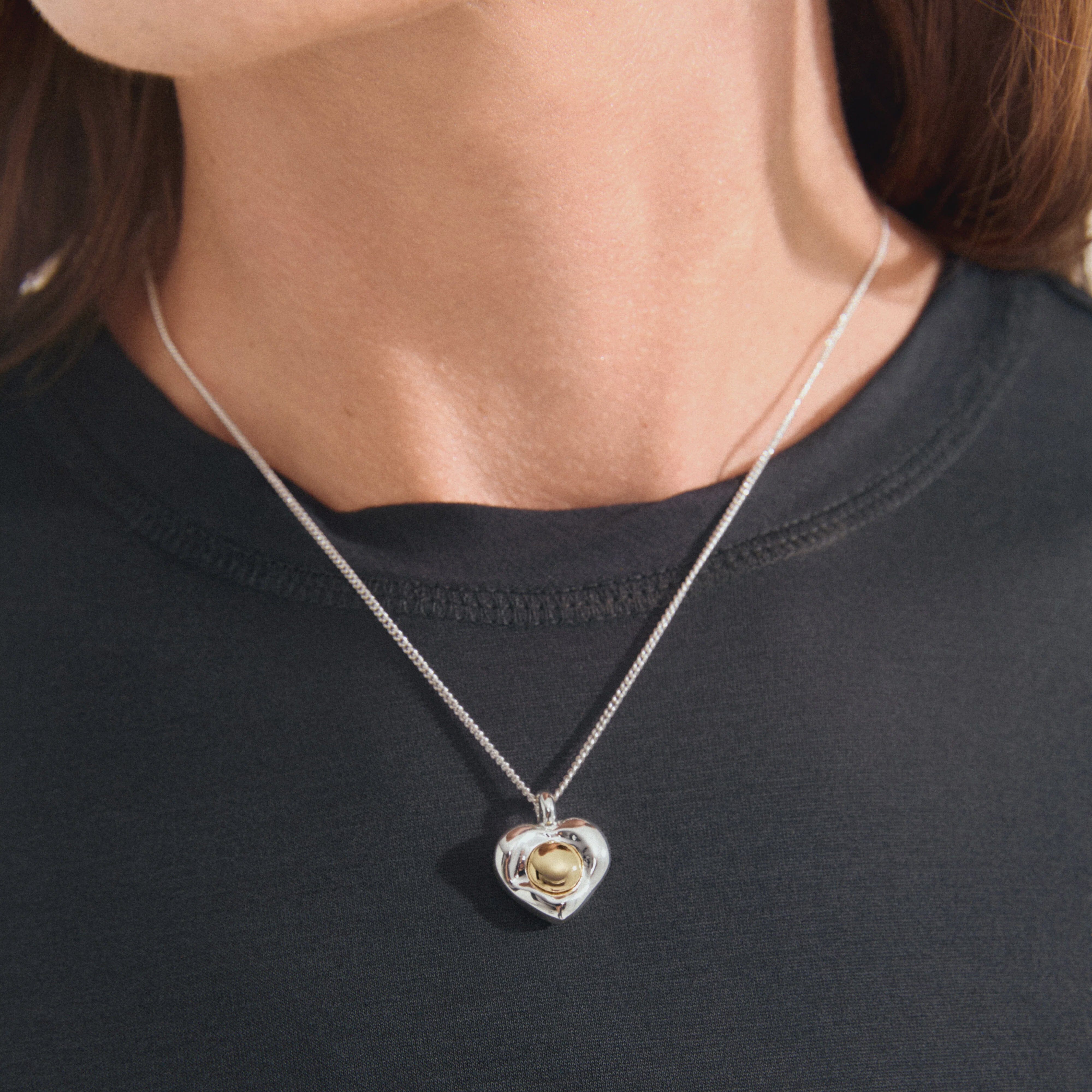 silver heart necklace for women, mixed metal necklace, silver plated heart pendant, gold and silver necklace, layered heart necklace