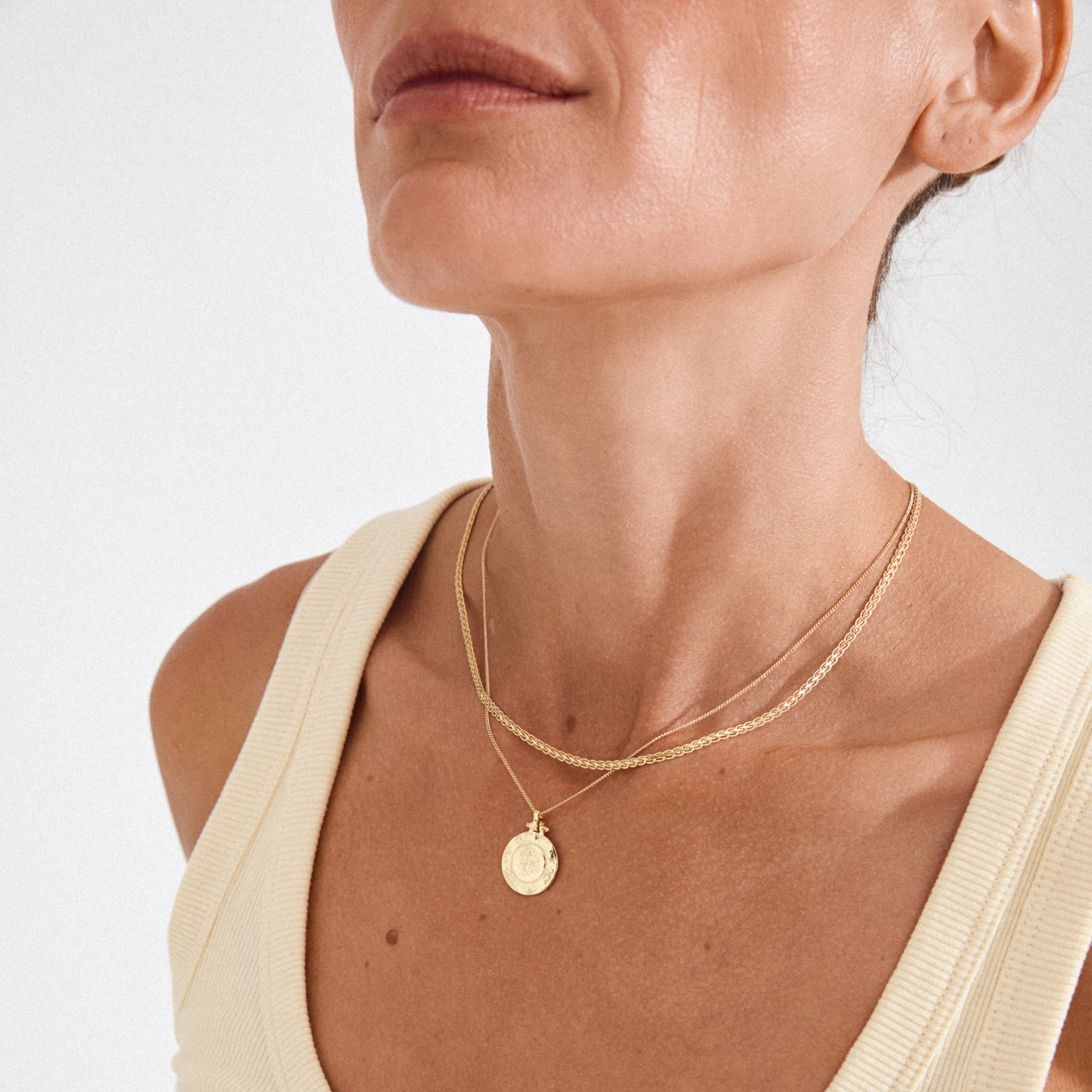 Pilgrim Nomad gold plated layered necklace set women with coin pendant