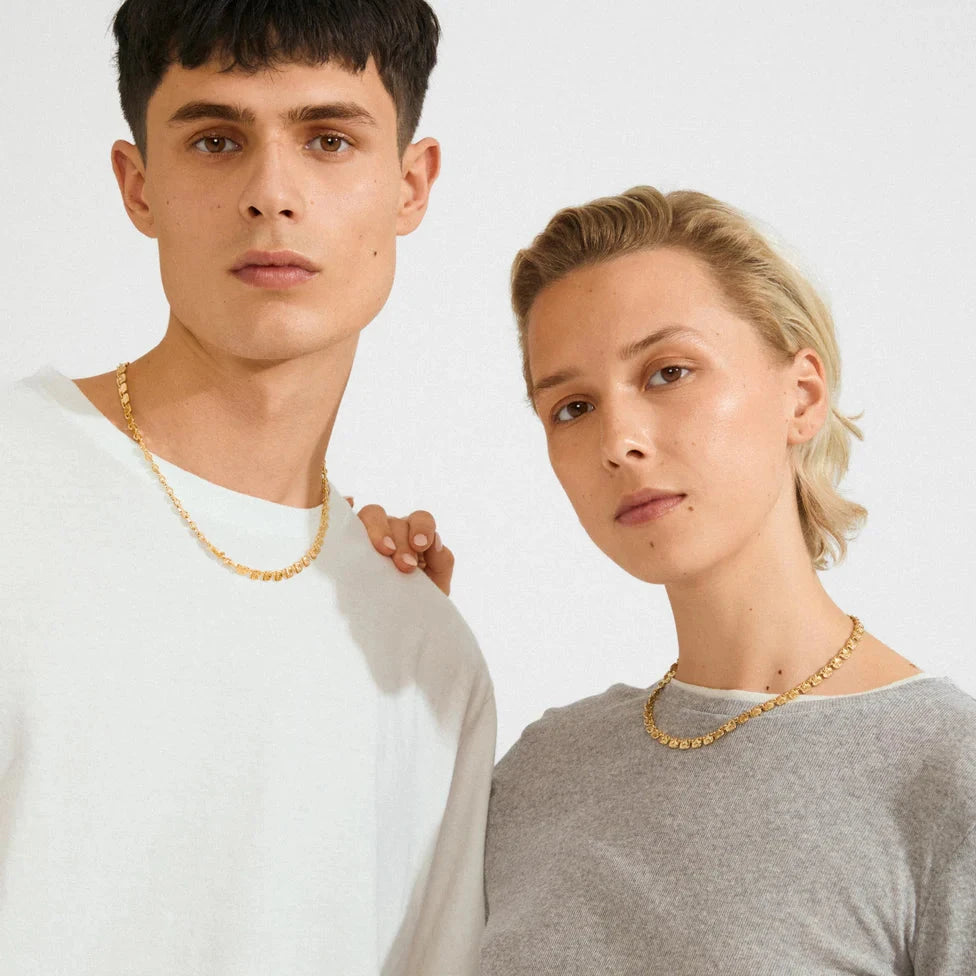 statement gold necklace, geometric gold chain