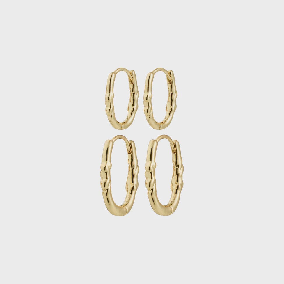 SENSE GOLD HOOP SET, PILGRIM, gold hoop earring set, textured gold hoops, layered hoop earrings, small and medium gold hoops 