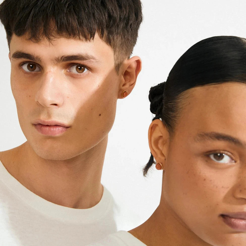 natural stone earrings, warm tone jewelry, elegant red studs, polished agate earrings