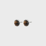 TIGER EYE STUDS, PILGRIM, tiger eye earrings, silver gemstone studs, natural stone earrings, earthy jewelry, polished brown gemstone studs 