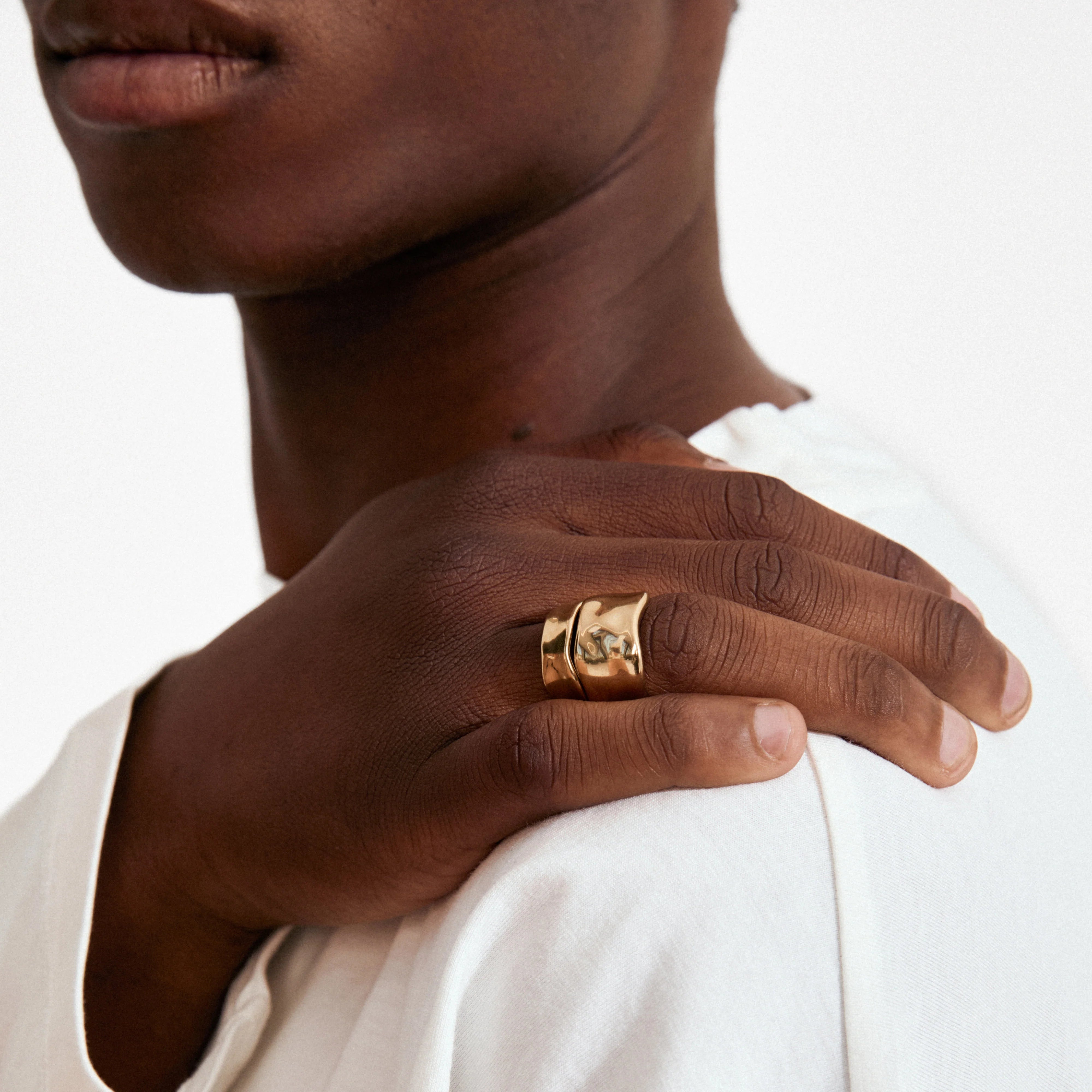 sustainable gold plated rings, organic shape gold ring, gold everyday statement ring, contemporary gold ring set, premium gold plated band, women chunky go