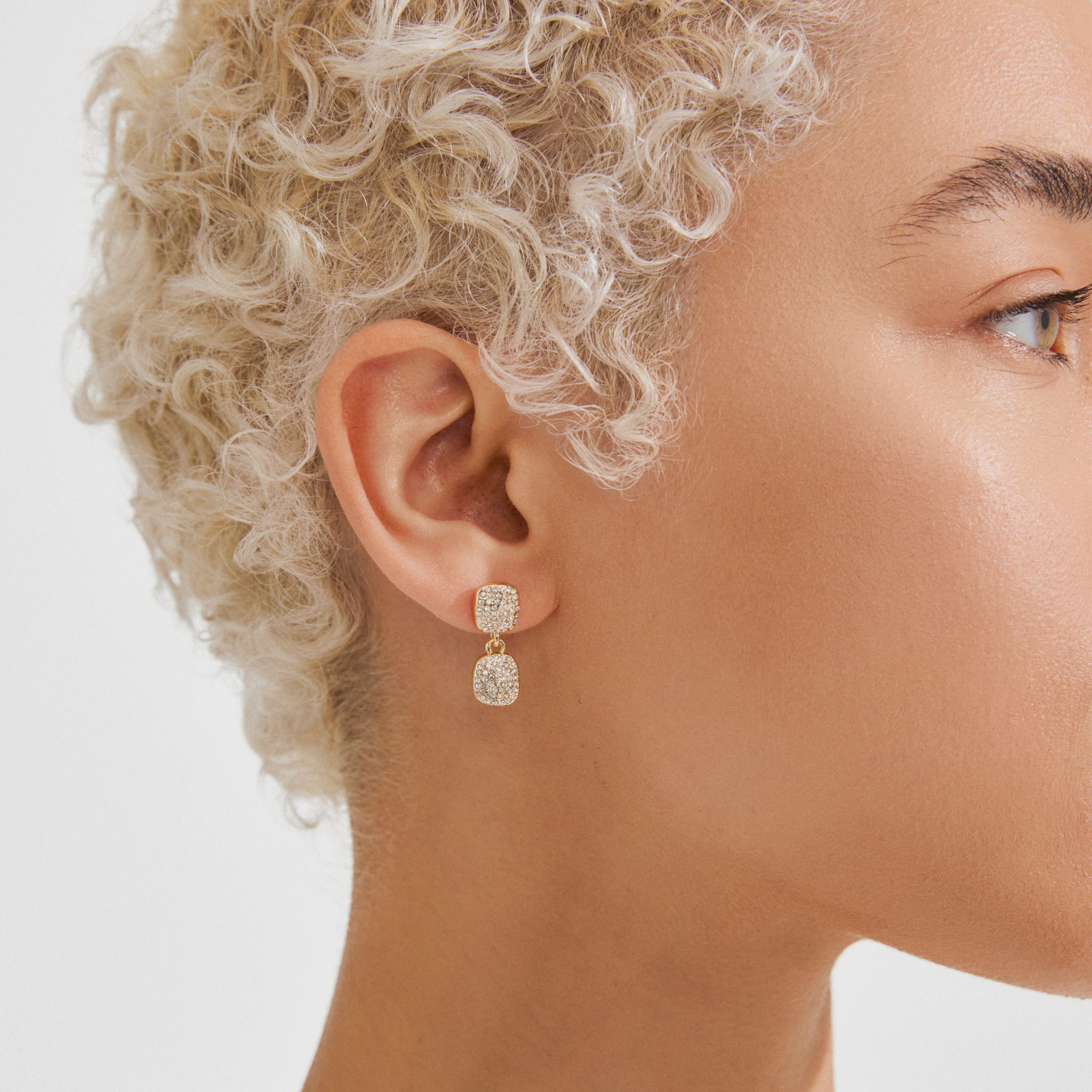 gold plated crystal earrings, crystal drop earrings women, gold plated pendant earrings, recycled gold plated earrings, pavé crystal earrings