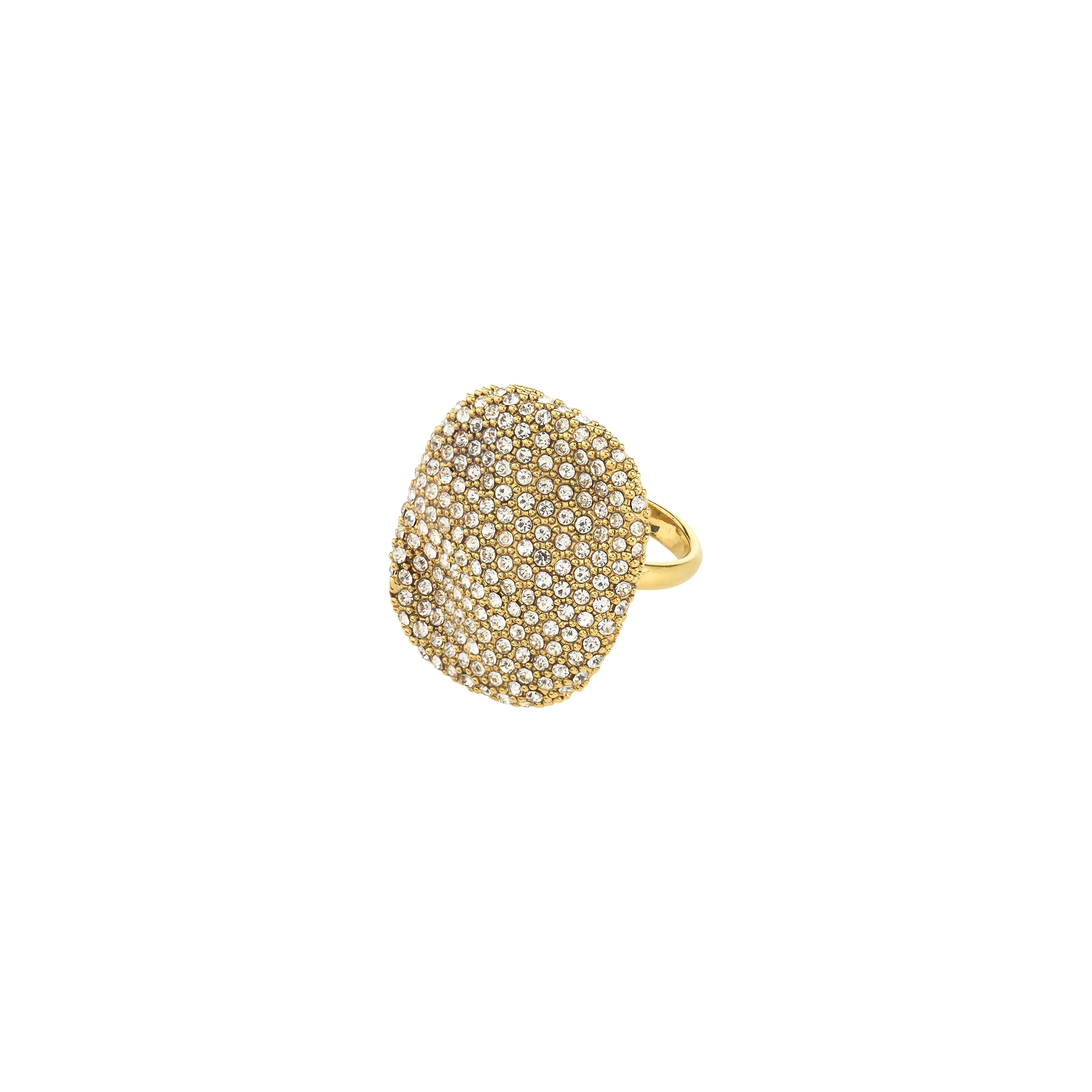 gold plated cocktail ring, women crystal statement ring, gold chunky jewelry ring, sparkling gold plated ring, modern gold crystal ring