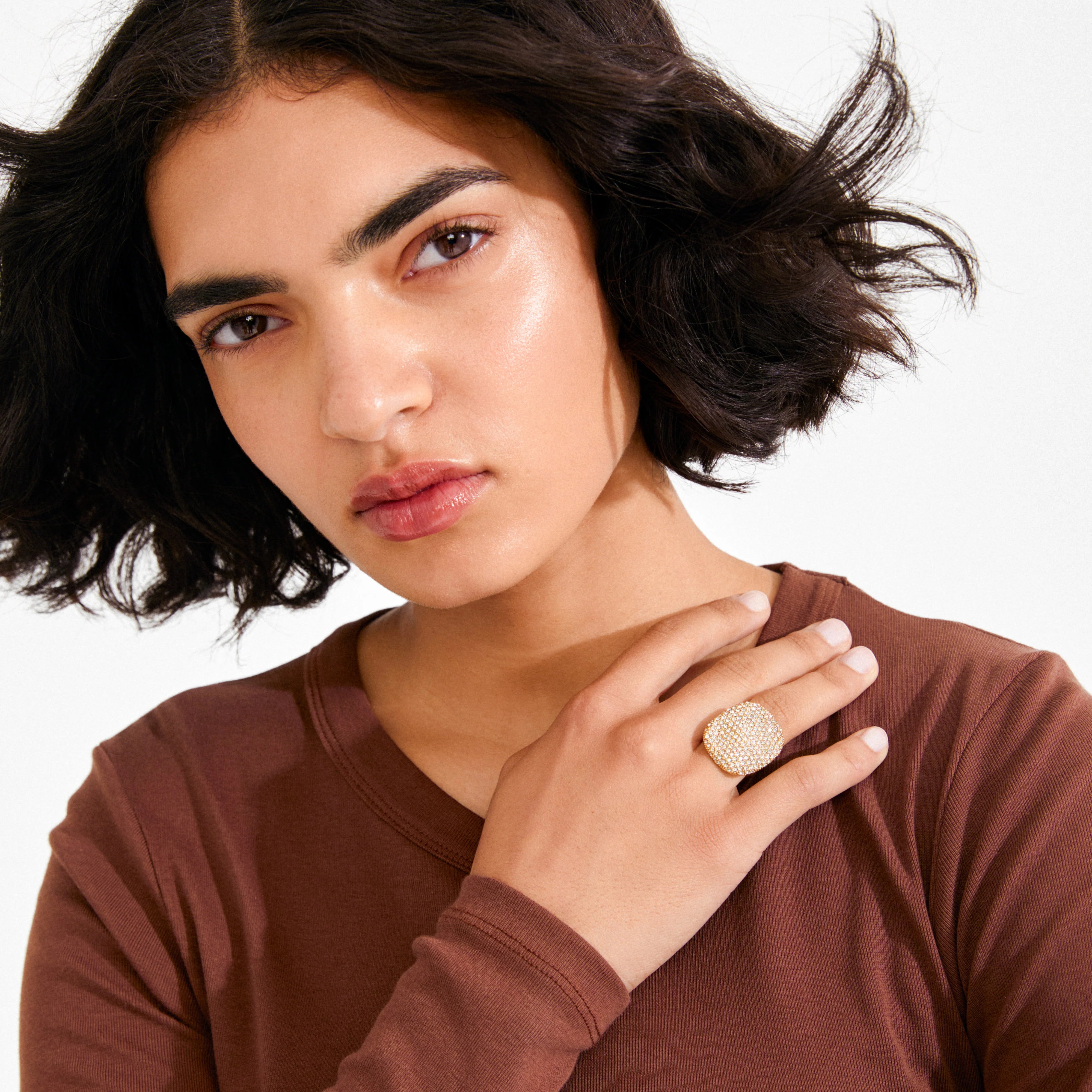 premium gold plated jewelry, gold evening statement ring, crystal dome ring women, sustainable gold plated ring, glamorous gold ring women