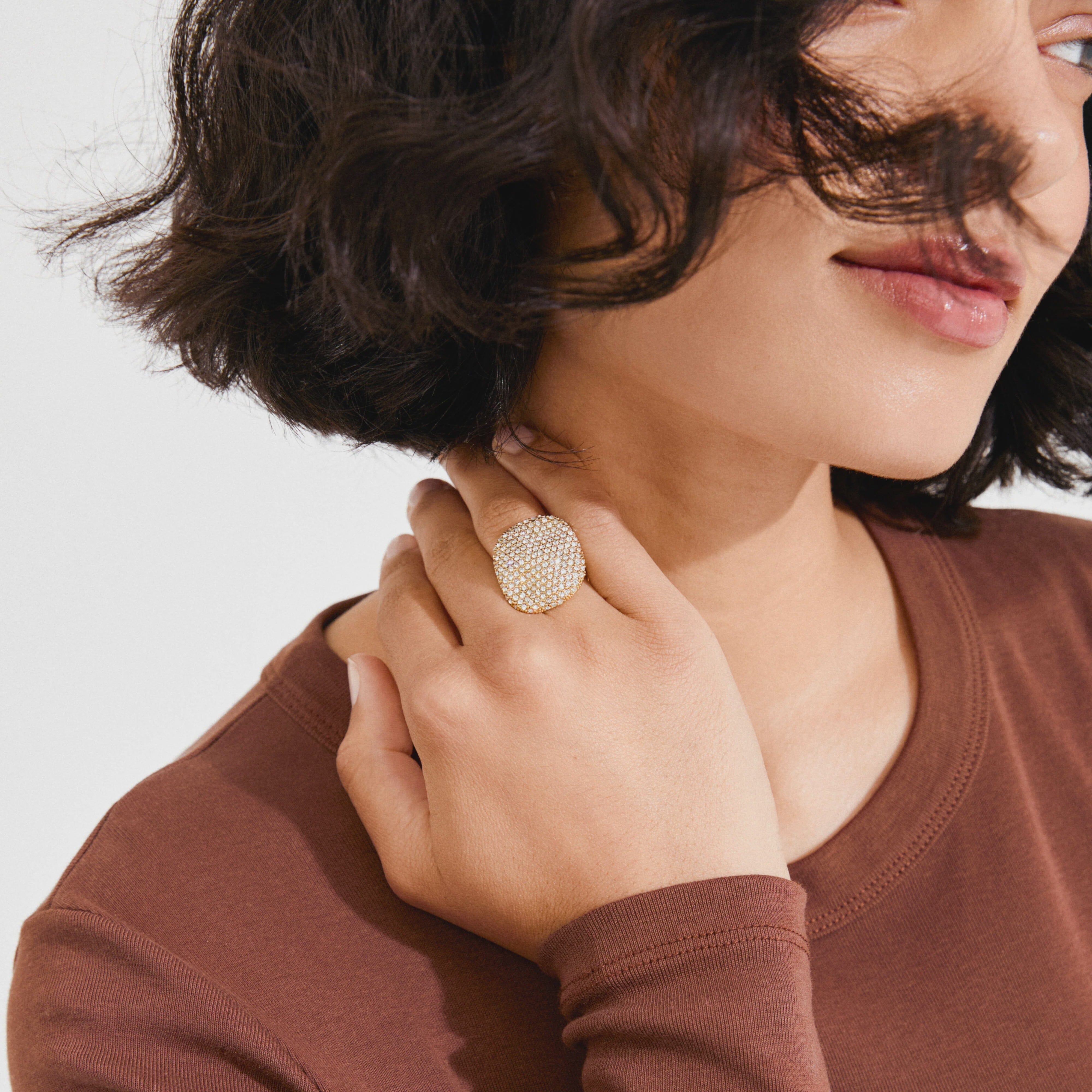 gold plated crystal ring, chunky gold statement ring, recycled gold plated ring, pavé crystal ring women, gold dome ring with crystals, bold gold fashion ring