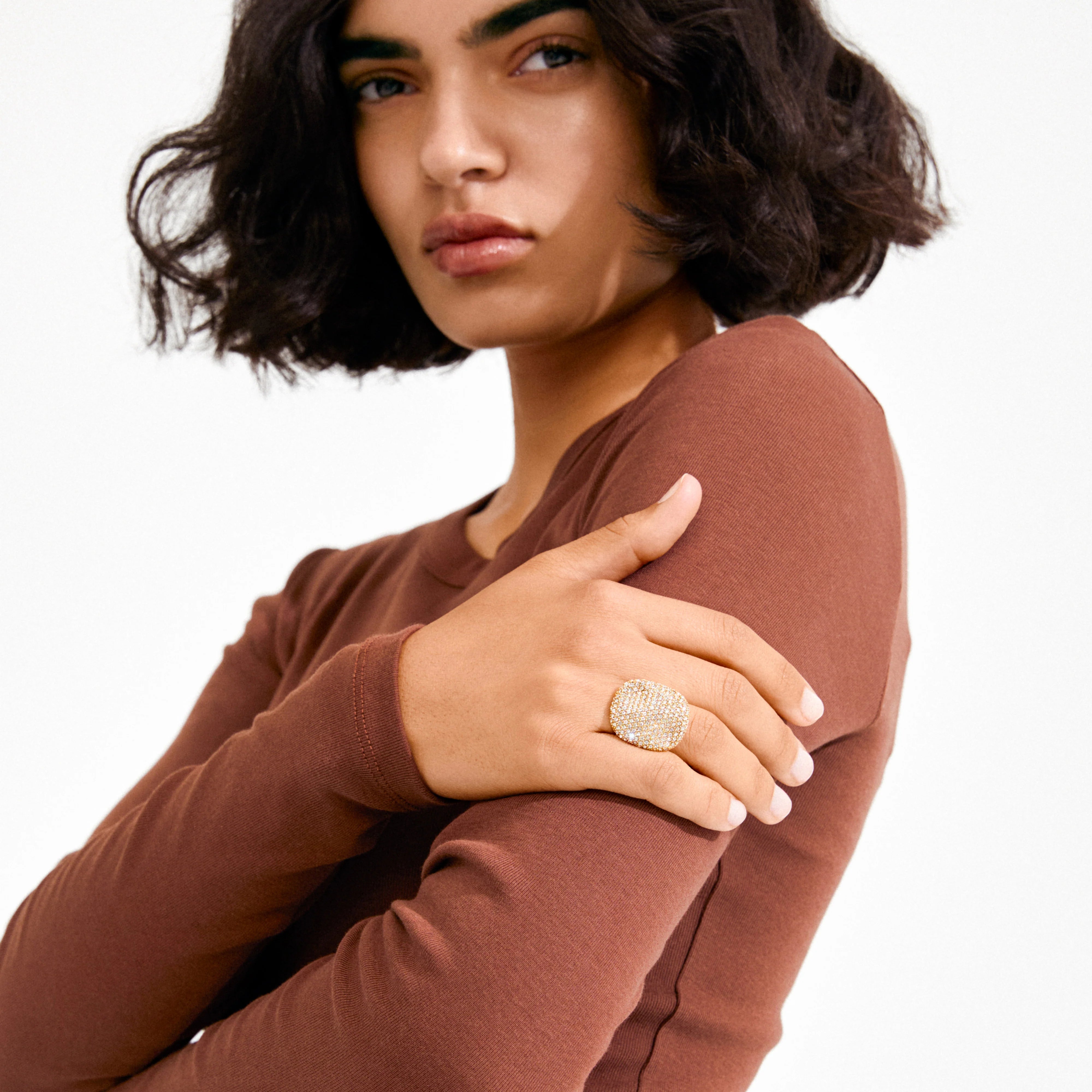 oversized crystal ring gold, women bold gold ring, luxury style gold plated