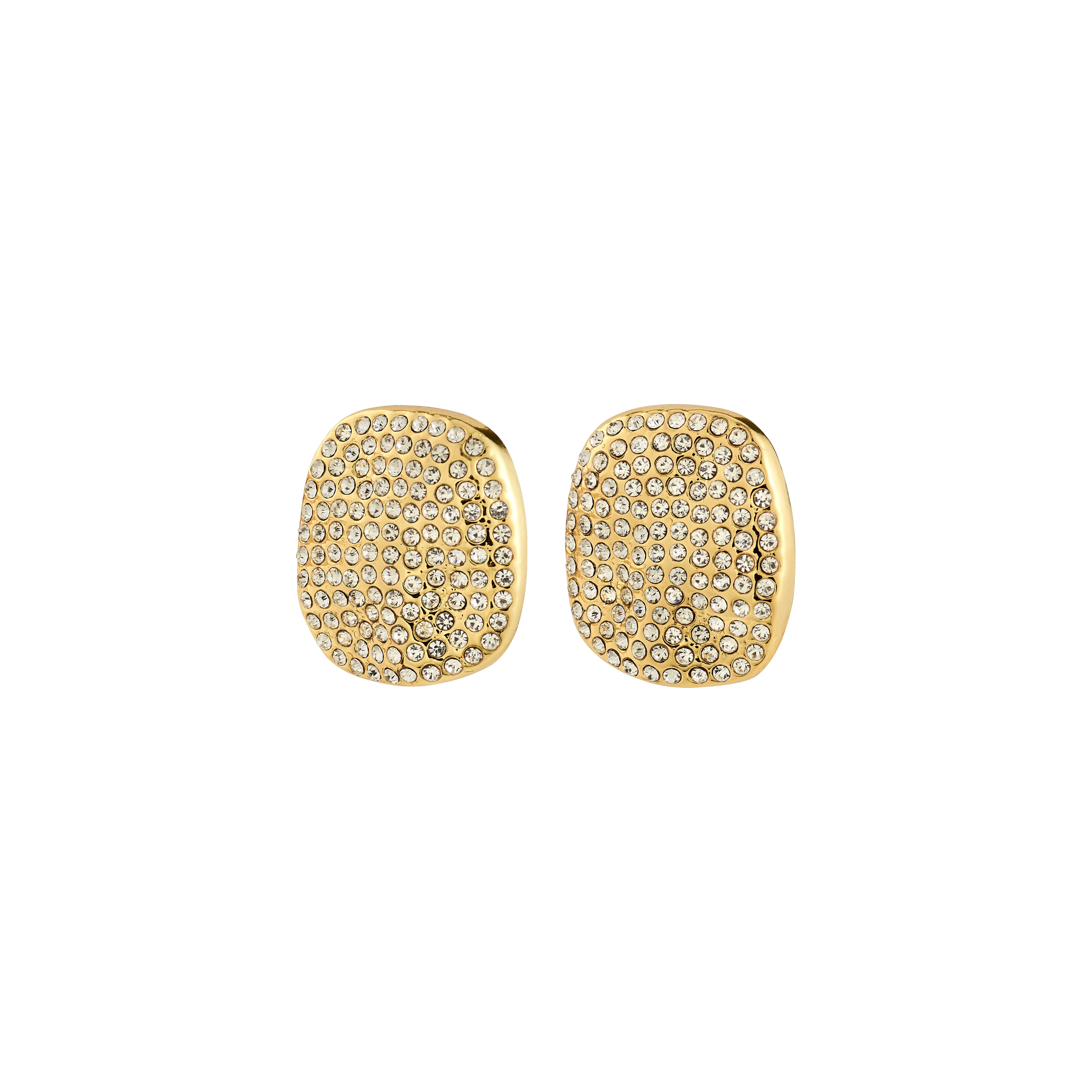 gold statement studs women, square gold crystal earrings, modern gold stud earrings, gold plated fashion earrings, sparkling gold studs