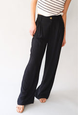 PLEATED LINEN BLEND PANT (BLACK) PANT RD STYLE 