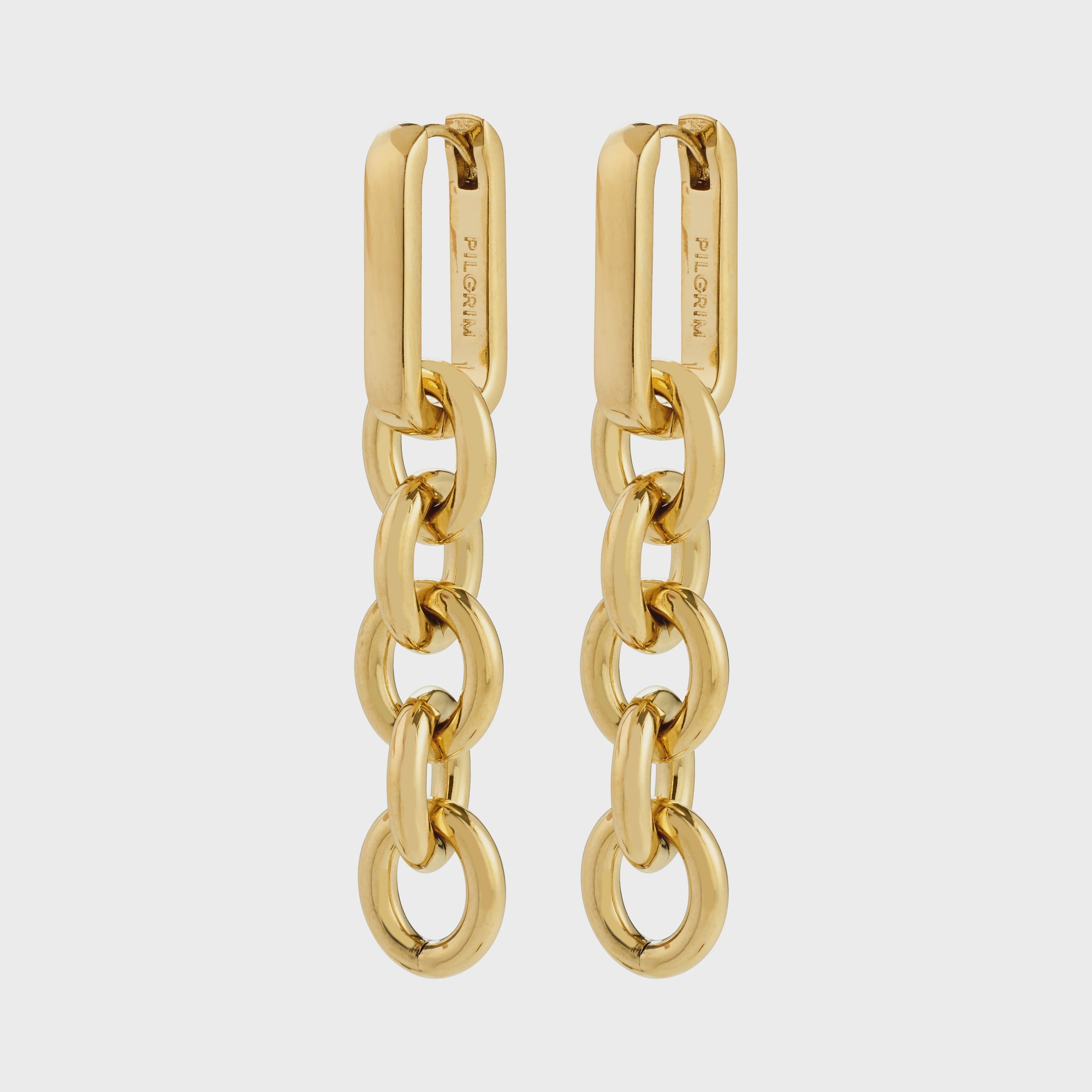 PHASE GOLD EARRINGS, PILGRIM,  gold chain link earrings, statement gold dangle earrings, modern link drop earrings