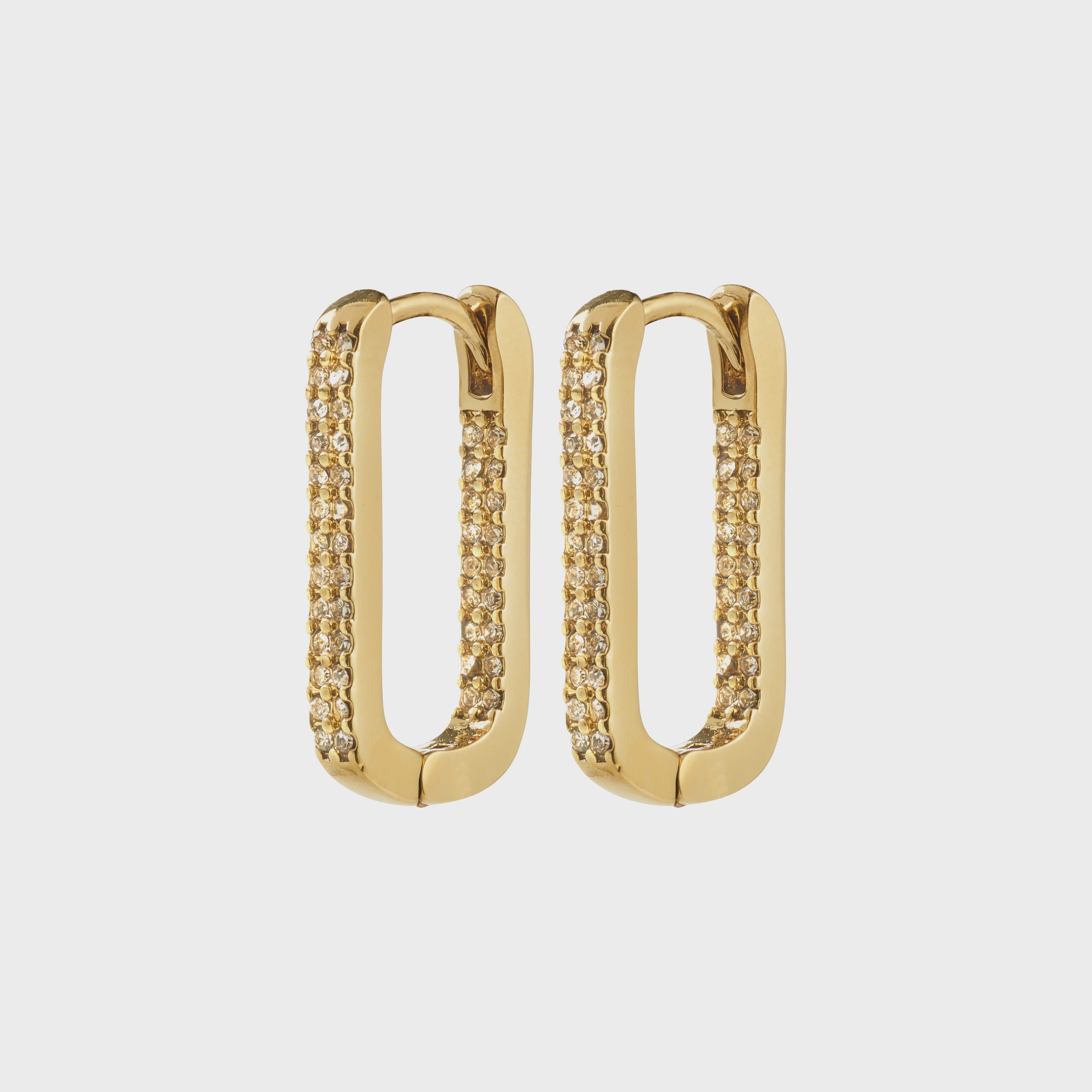 PHASE GOLD OVAL HOOPS, PILGRIM, gold oval hoop earrings, pave gold hoops, crystal gold earrings, modern gold jewelry 