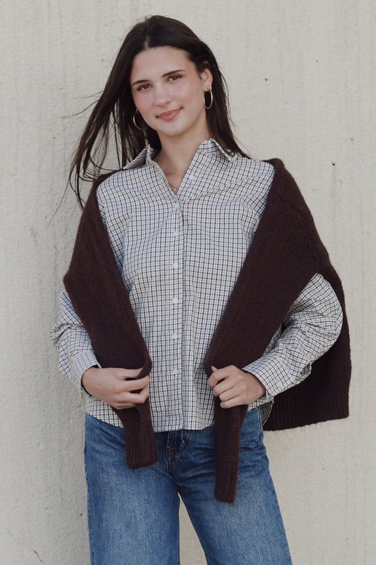 Fine Print Button-Up – Ivory Check