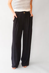 PLEATED LINEN BLEND PANT (BLACK) PANT RD STYLE 