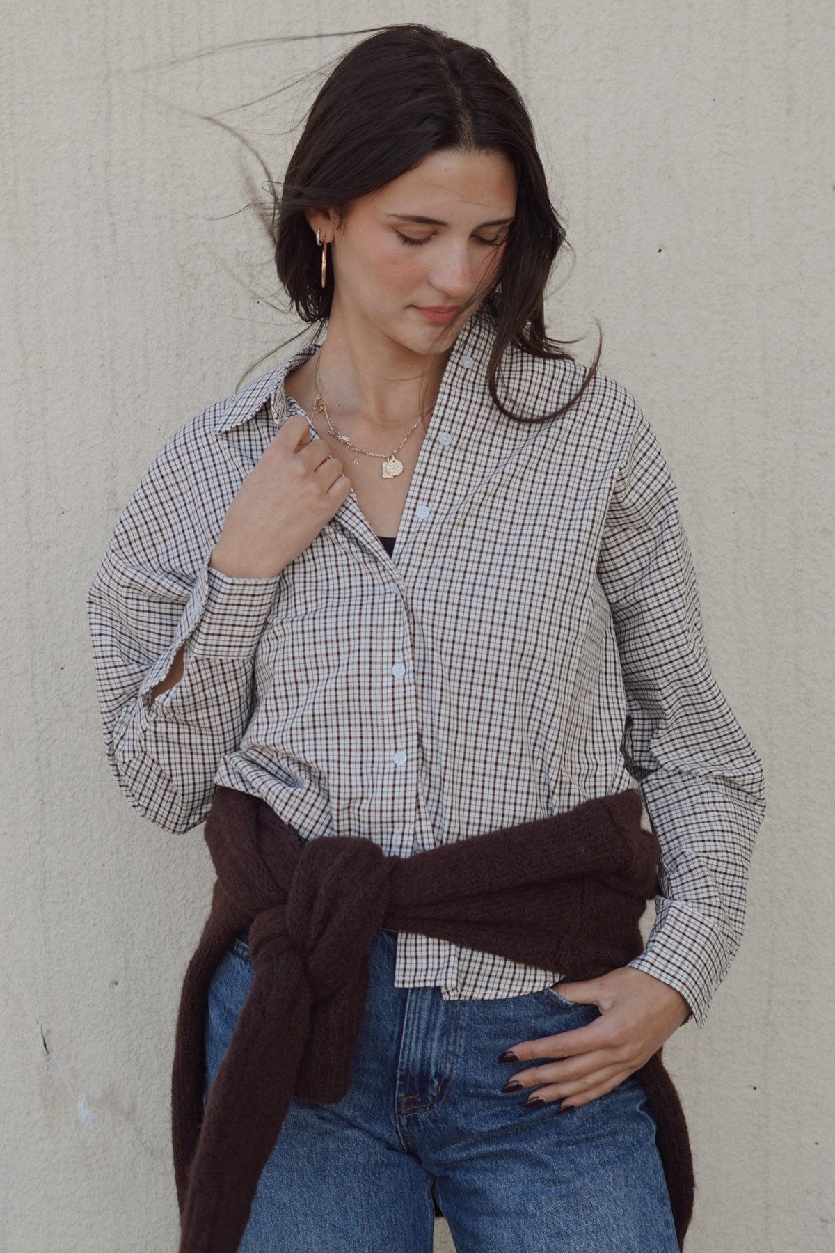 Fine Print Button-Up – Ivory Check
