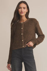 MAXIE CROP CARDIGAN, z supply, cropped brown cardigan, textured knit cardigan, cozy crop sweater, brown button cardigan