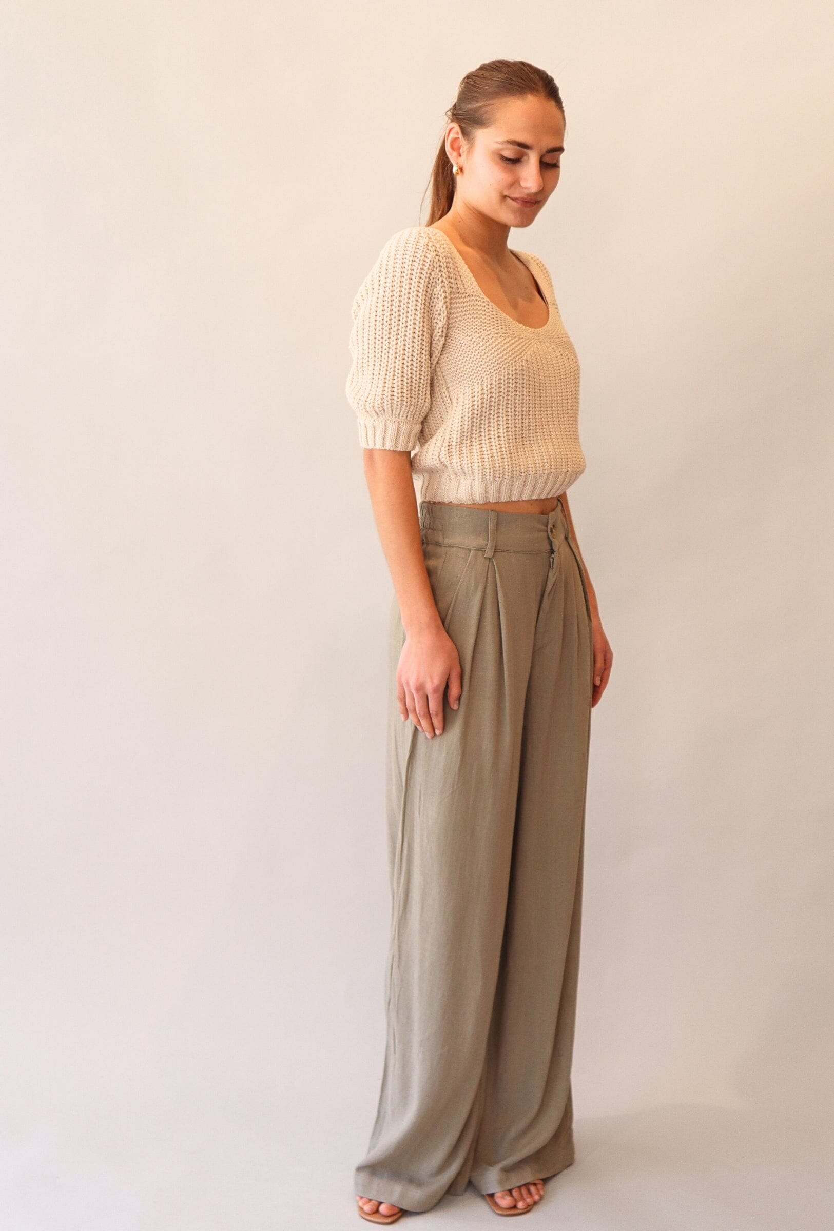 PLEATED LINEN BLEND PANT (MOSS) PANT RD STYLE 