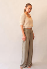 PLEATED LINEN BLEND PANT (MOSS) PANT RD STYLE 