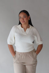IVORY COLLARED KNIT SWEATER Sweater SADIE AND SAGE 
