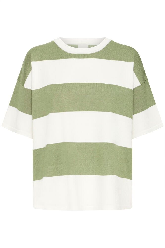 striped short sleeve knit top, women green stripe shirt
