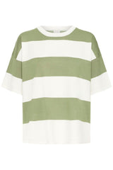 striped short sleeve knit top, women green stripe shirt